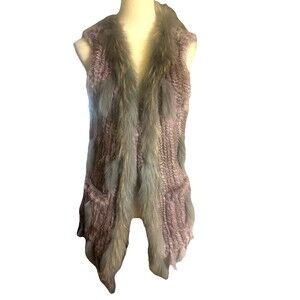 Overland Womens Size M Dyed Rabbit Raccoon Real Fur Purple Soft Belt Vest